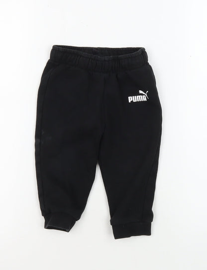Additional front view of Puma boys’ black jogger trousers s - activewear cotton blend