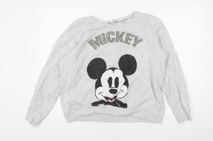 Preloved Disney Women's Grey Mickey Mouse Pullover Sweatshirt Size 16 - Front