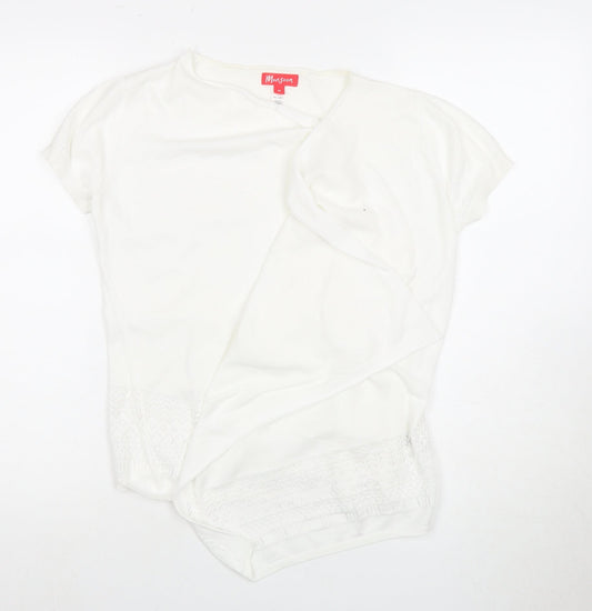 Monsoon Women's White Basic T-Shirt M with Crochet Detail