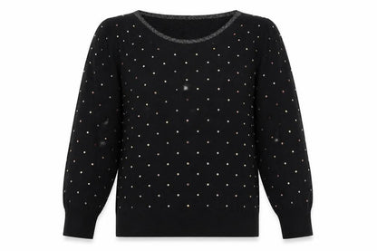 Front view of Roman Women's Black Knit T-Shirt, size 8