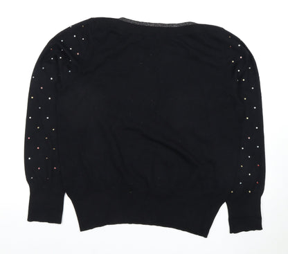 Back view of Roman Women's Black Knit T-Shirt, size 8