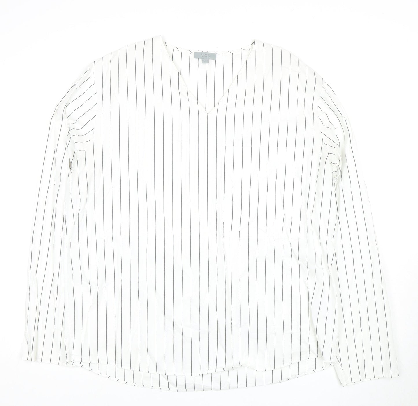 COS Women’s White Striped V-Neck Shirt, Size 12
