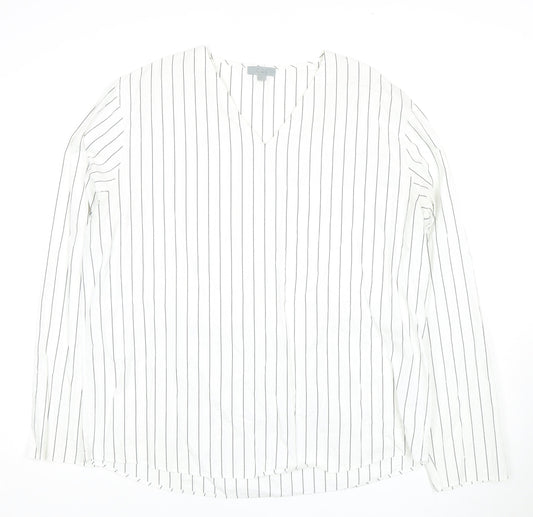 COS Women’s White Striped V-Neck Shirt, Size 12