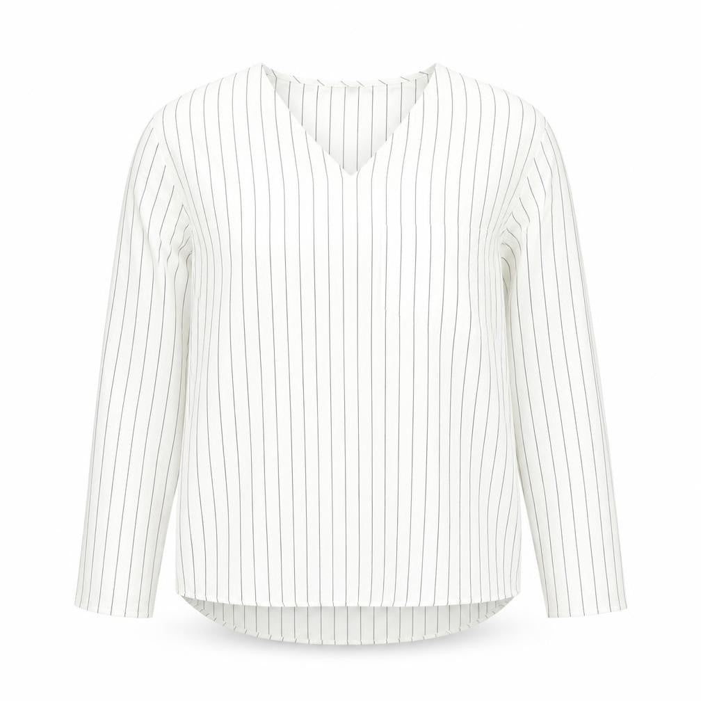 COS Women’s White Striped V-Neck Shirt, Size 12