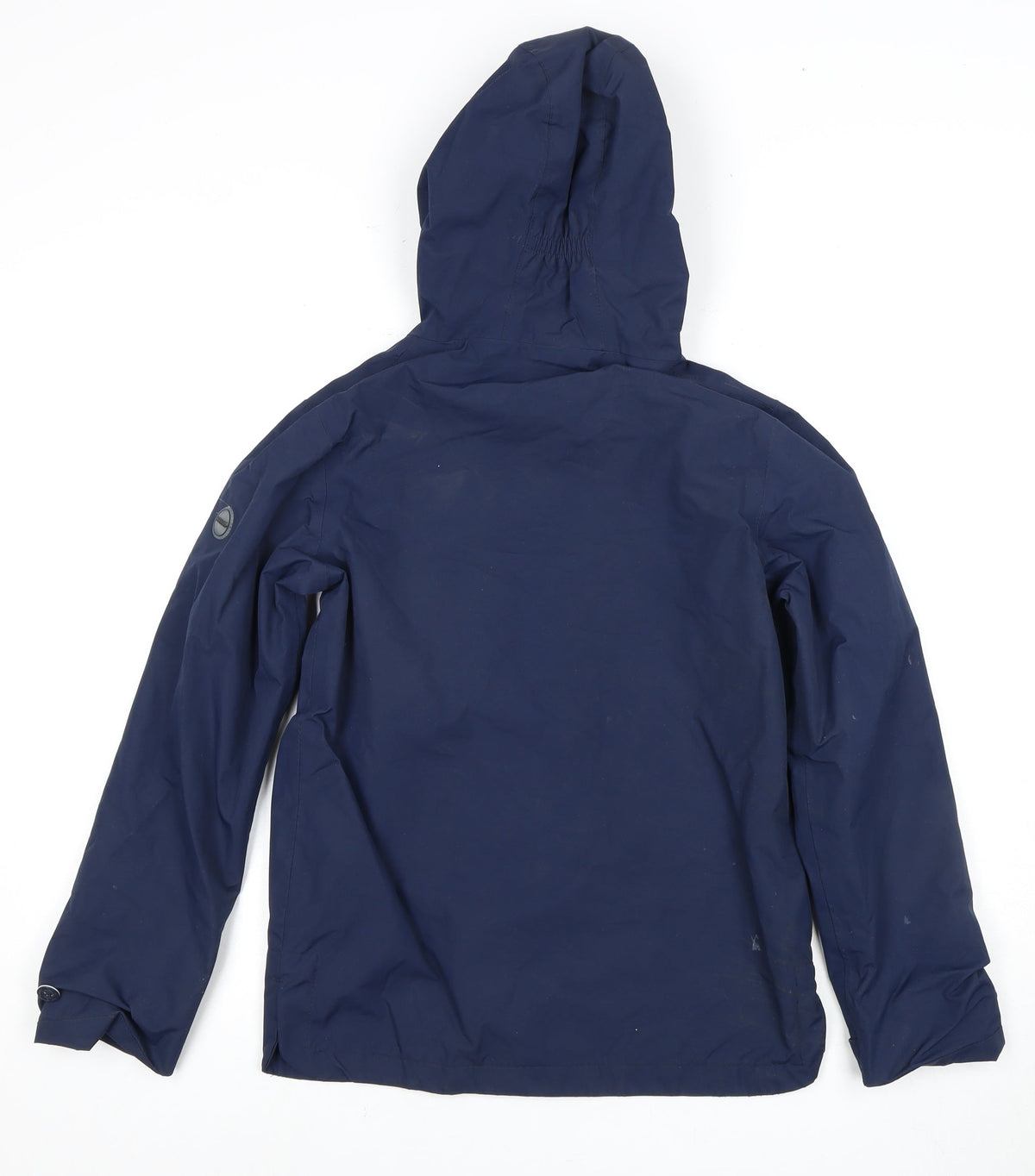 Back view of Regatta boys’ blue rain coat 2xl waterproof hooded jacket