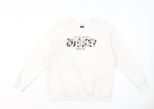 Disney Women's White Mickey Mouse Sweatshirt, M - Casual