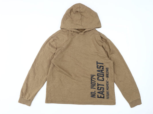 H&M Boys Brown Pullover Hoodie, Size 14 Years, Graphic Print