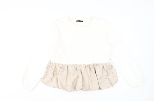 Zara Women's Ivory Beige Pullover Sweatshirt Size L