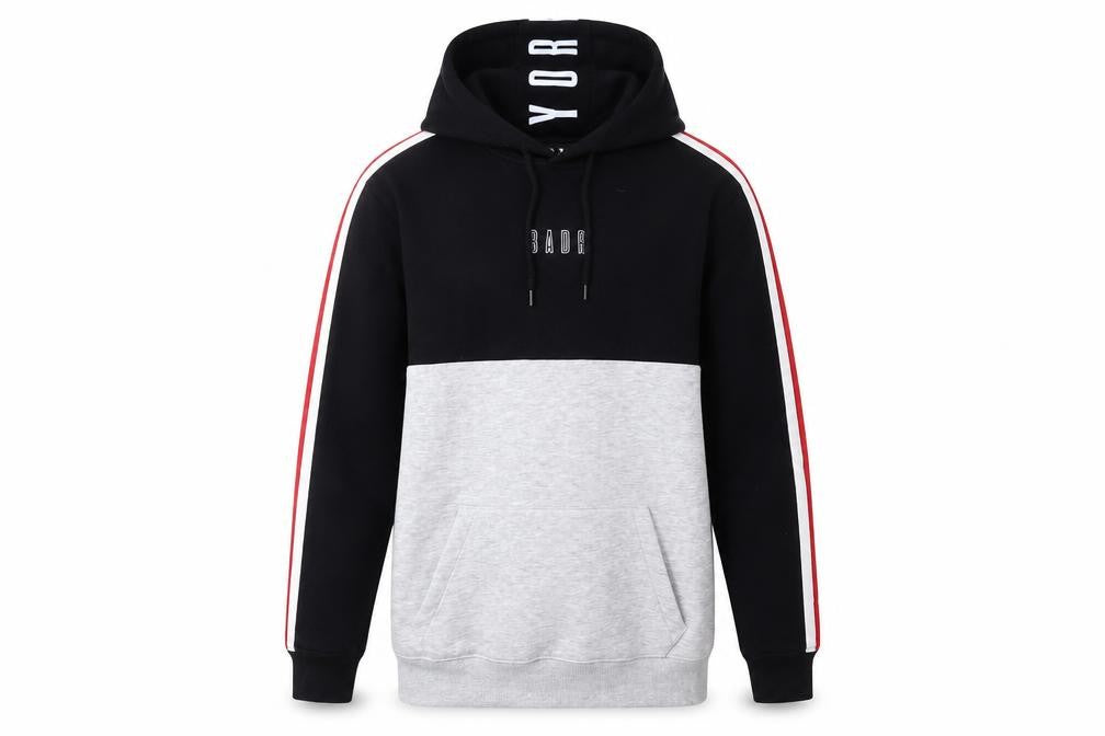BADR Men's Black & Grey Pullover Hoodie, Size S, Logo Accent