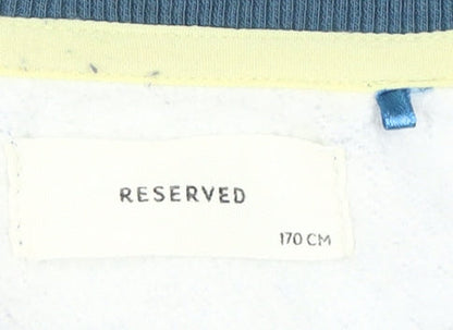 Close-up detail of RESERVED boys’ blue graphic print pullover sweatshirt l