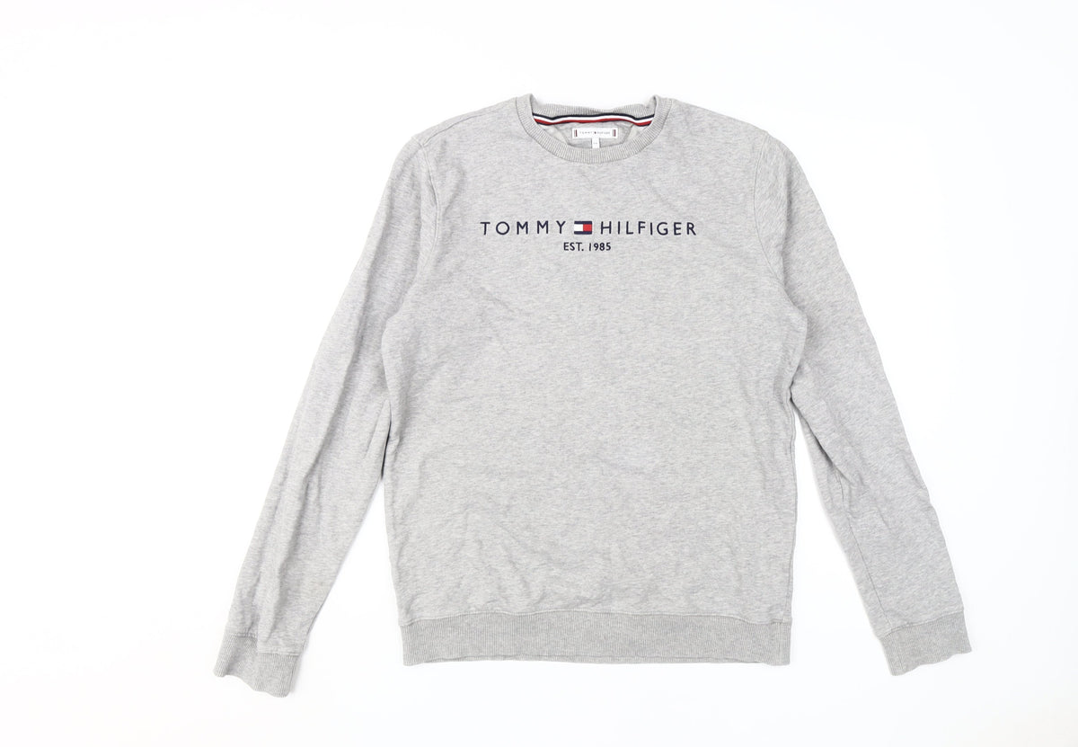 Additional front view of Tommy Hilfiger boys’ grey logo sweatshirt -, size 16, casual