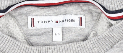 Close-up detail of Tommy Hilfiger boys’ grey logo sweatshirt -, size 16, casual