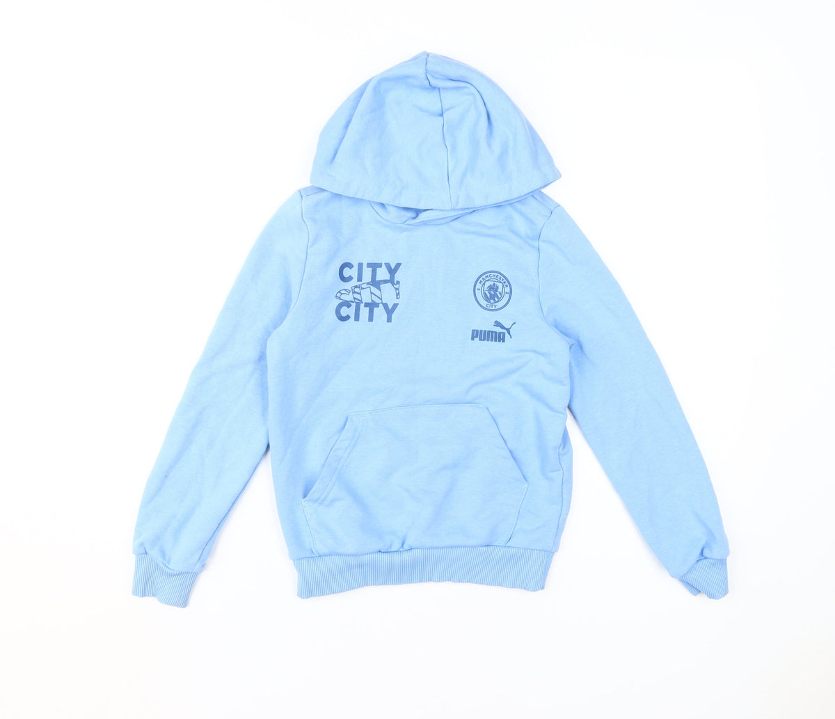 Additional front view of Puma boys’ blue pullover hoodie 9-10 years sports graphic