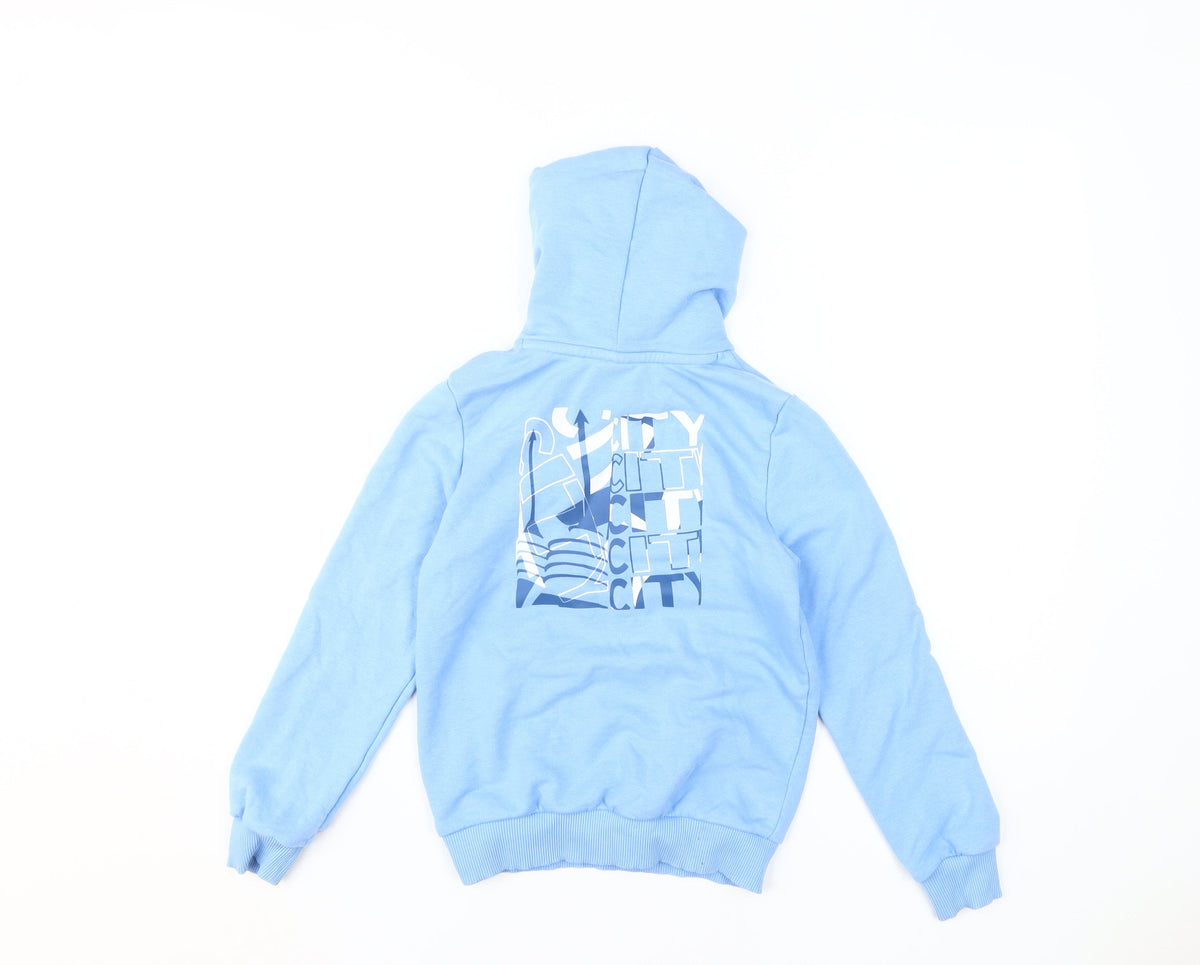 Back view of Puma boys’ blue pullover hoodie 9-10 years sports graphic