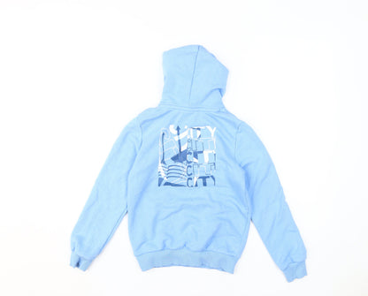 Back view of Puma boys’ blue pullover hoodie 9-10 years sports graphic