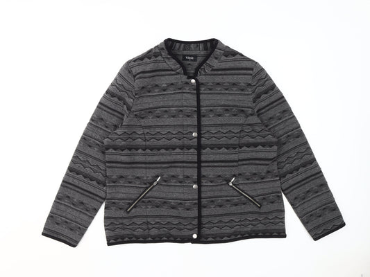 Klass Women's Black Grey Geometric Bomber Jacket Size 16