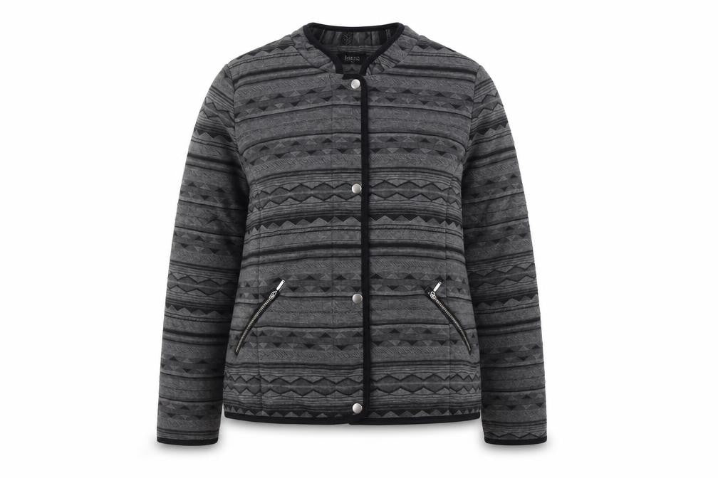 Klass Women's Black Grey Geometric Bomber Jacket Size 16