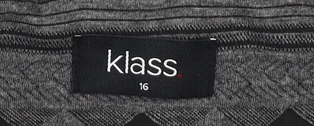 Klass Women's Black Grey Geometric Bomber Jacket Size 16