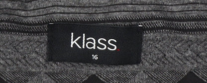 Klass Women's Black Grey Geometric Bomber Jacket Size 16