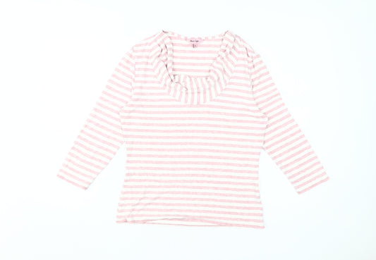 Phase Eight Women's Pink Striped T-Shirt, Size 14, Cowl Neck
