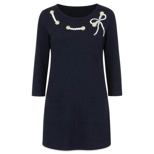 Laura Ashley Black Women's Dress Size 8, Bow Accent, Pockets
