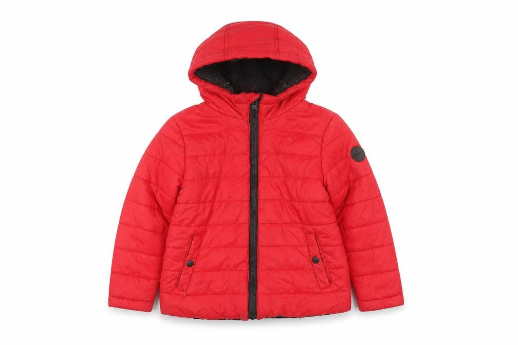 Michael Kors Boys Red Puffer Jacket - Size 7 Hooded Quilted Coat