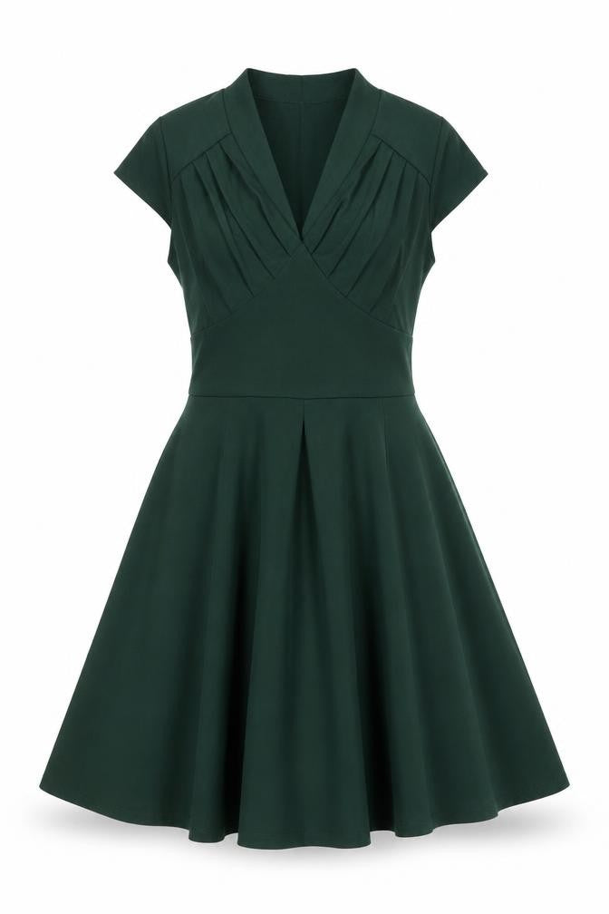 CaiDieNu Women's Green A-Line Dress, M, Short Sleeve