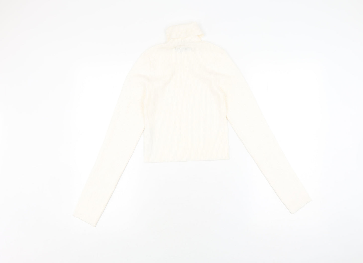 Bershka Women's Ivory Cropped Roll Neck Top S