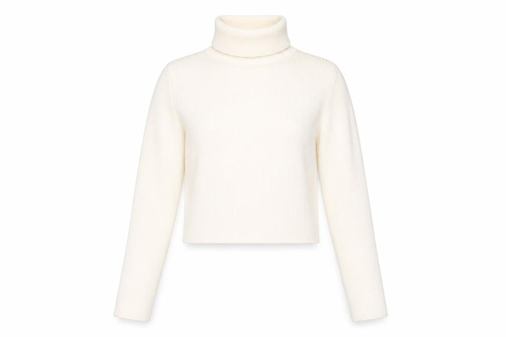 Bershka Women's Ivory Cropped Roll Neck Top S