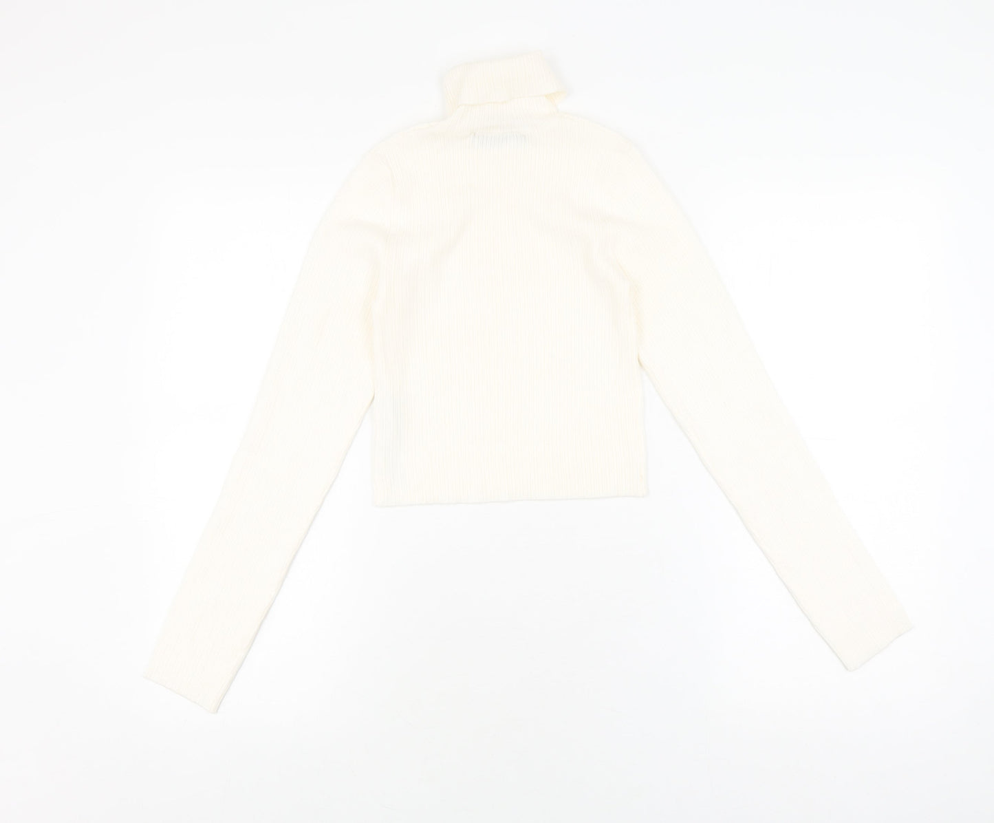 Bershka Women's Ivory Cropped Roll Neck Top S