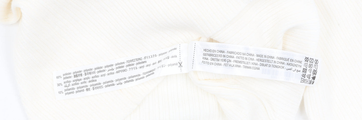 Bershka Women's Ivory Cropped Roll Neck Top S