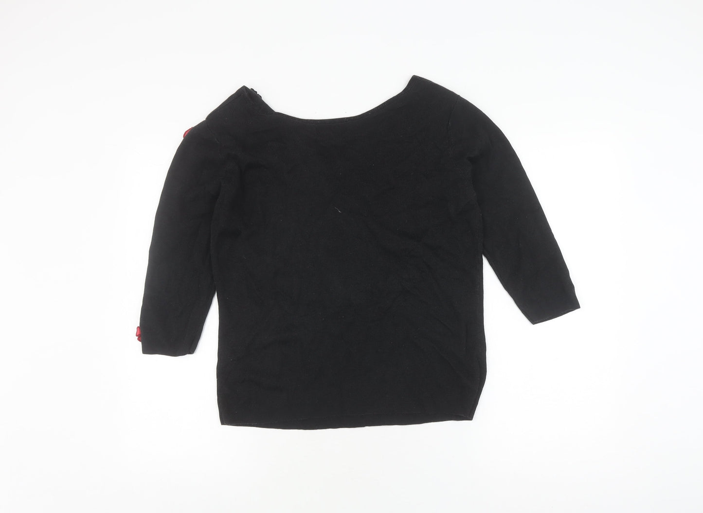 Kaleidoscope Black 3/4 Sleeve V-Neck Embroidered Blouse