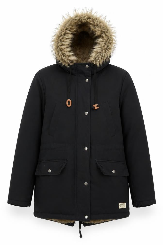 Jack Wills Women's Black Hooded Coat Size 10
