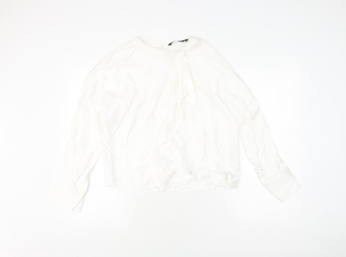 Zara Women's White Long Sleeve Basic Blouse, Size L