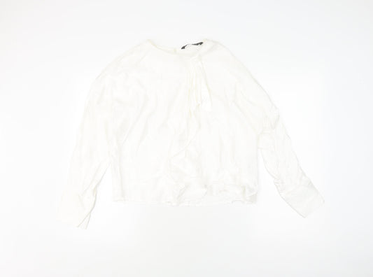 Zara Women's White Long Sleeve Basic Blouse, Size L
