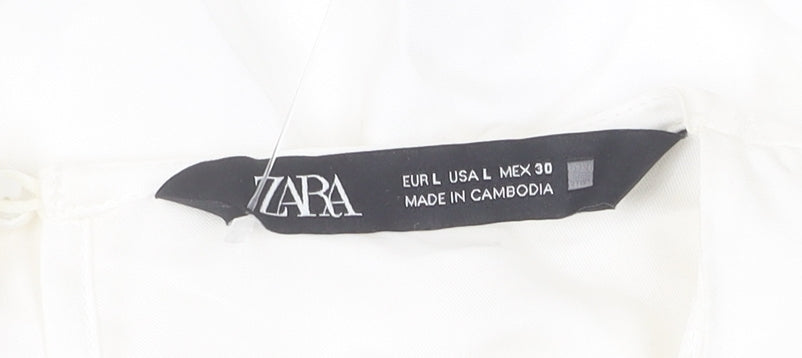 Zara Women's White Long Sleeve Basic Blouse, Size L