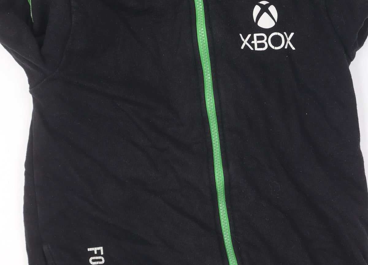 Close-up detail of XBOX boys’ black full zip hoodie - cotton blend, size unavailable