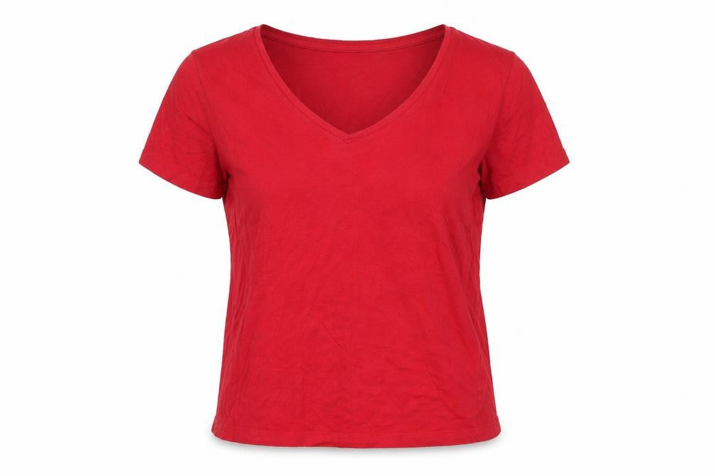 MNG Women's Red V-Neck T-Shirt Size 8