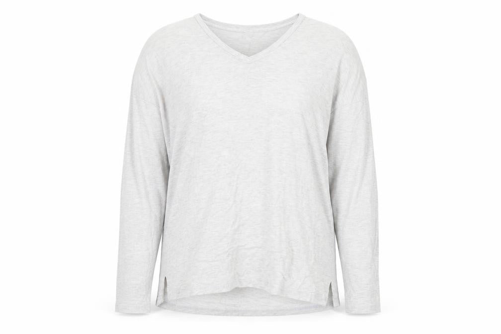 hush Women's Grey V-Neck T-Shirt, S, Casual Stretch Pullover