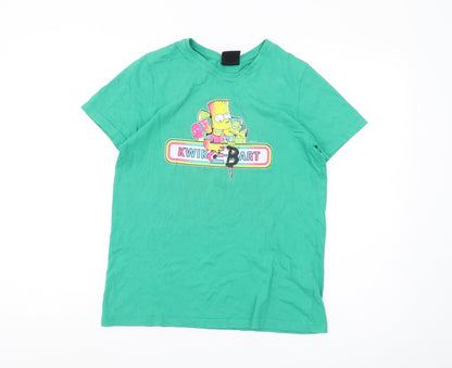 Front view of boys’ green simpsons bart t-shirt 12-13 years