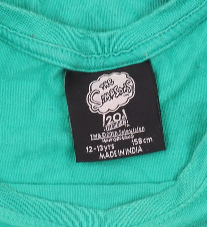 Brand and care label for boys’ green simpsons bart t-shirt 12-13 years