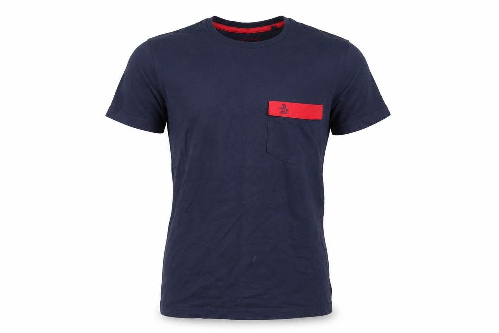 Original Penguin Men’s Blue Crew Neck T-Shirt, S, Short Sleeve, Logo Accent