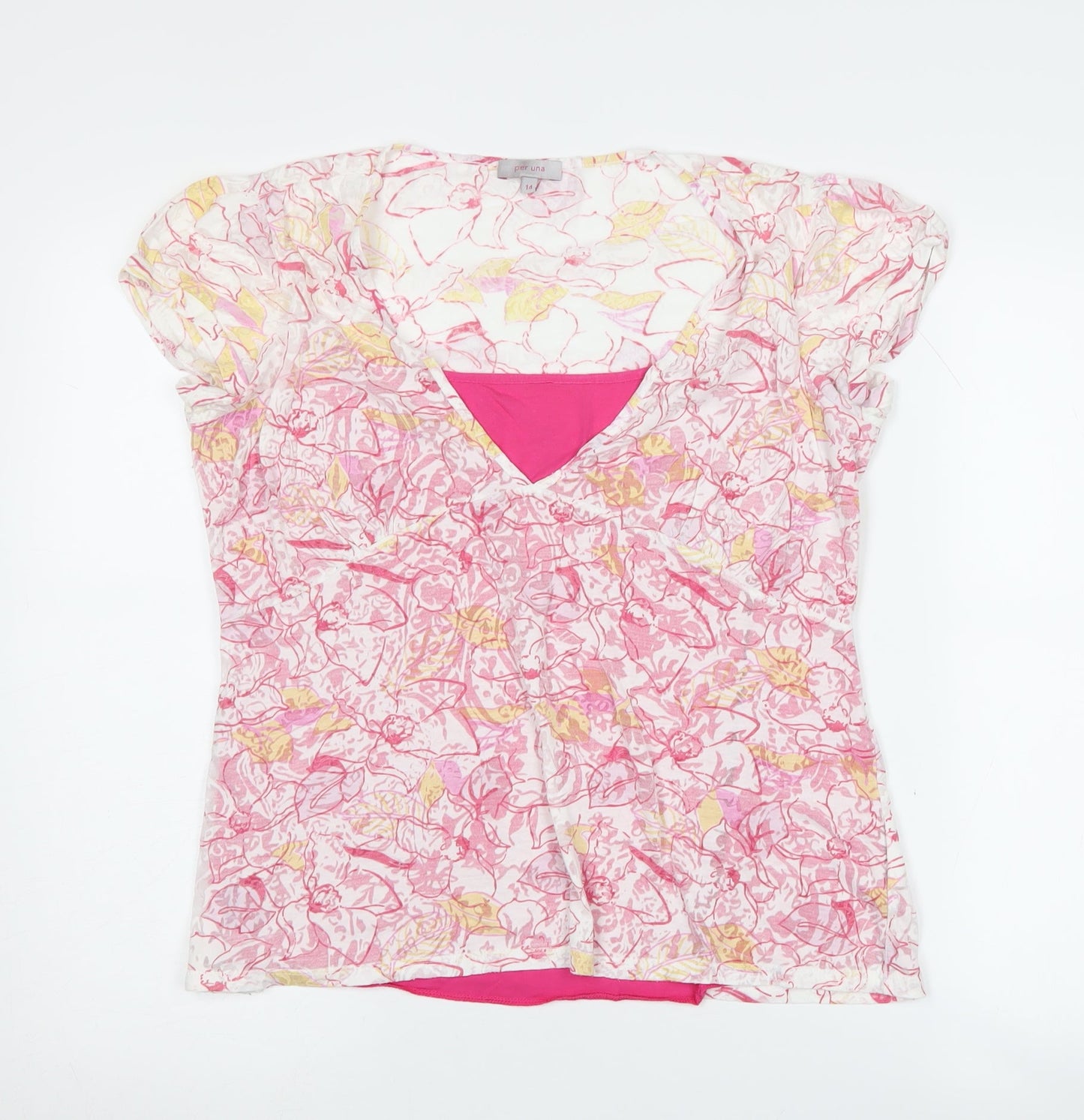 Marks and Spencer Women's Pink Floral V-Neck Top Size 14