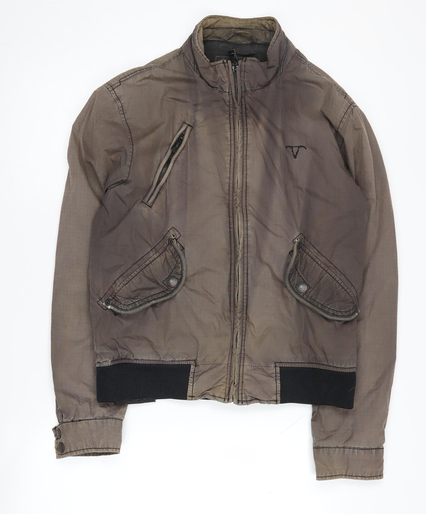 Men's Brown Stand-Up Collar Bomber Jacket Size S