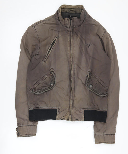 Men's Brown Stand-Up Collar Bomber Jacket Size S