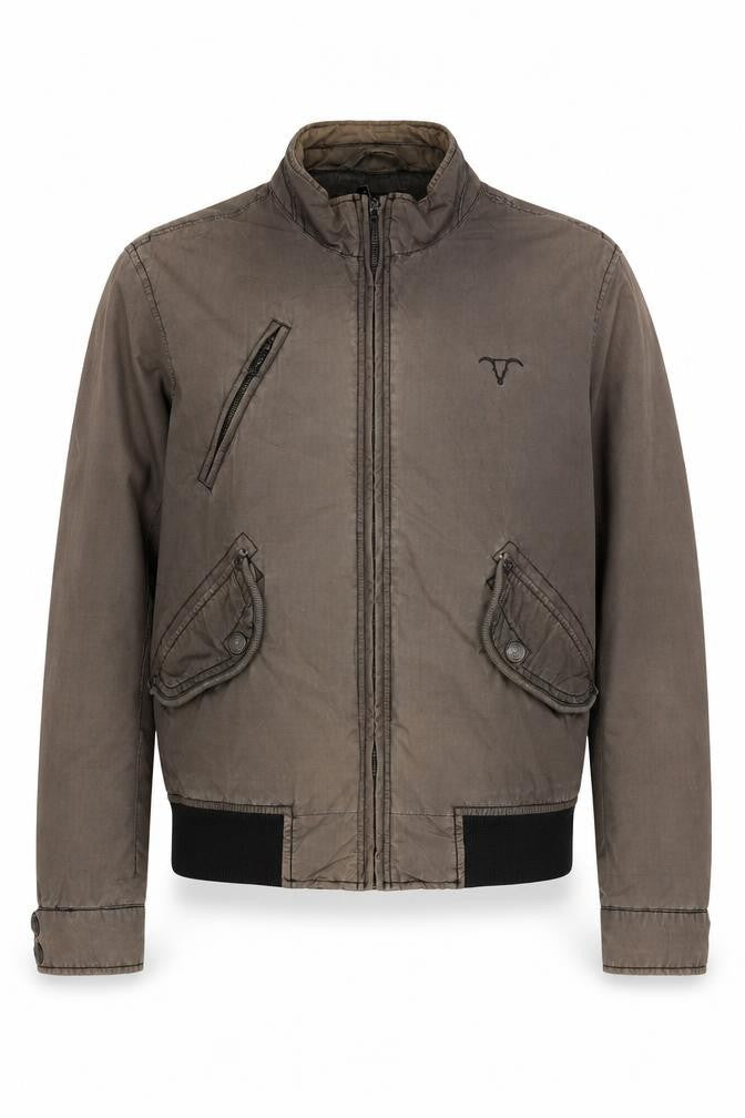 Men's Brown Stand-Up Collar Bomber Jacket Size S