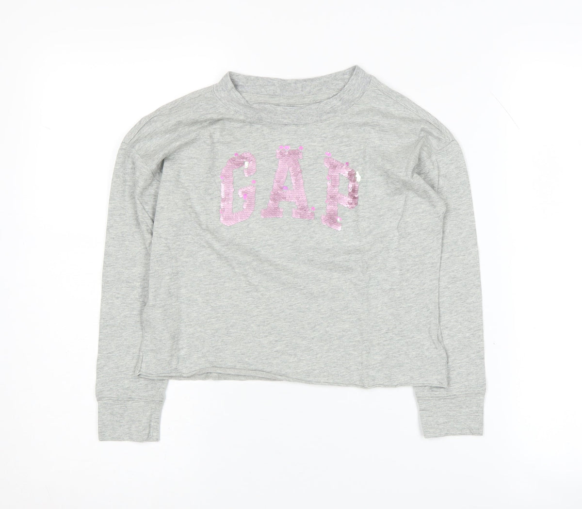 Additional front view of Gap girls’ grey long sleeve sequin t-shirt 6-7 years casual