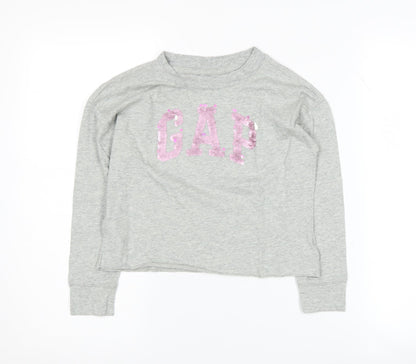 Additional front view of Gap girls’ grey long sleeve sequin t-shirt 6-7 years casual