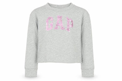 Front view of Gap girls’ grey long sleeve sequin t-shirt 6-7 years casual