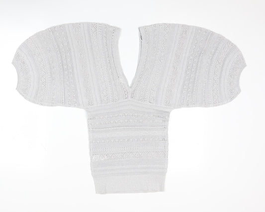 River Island Silver Cape Jumper V-Neck Women's Size 6